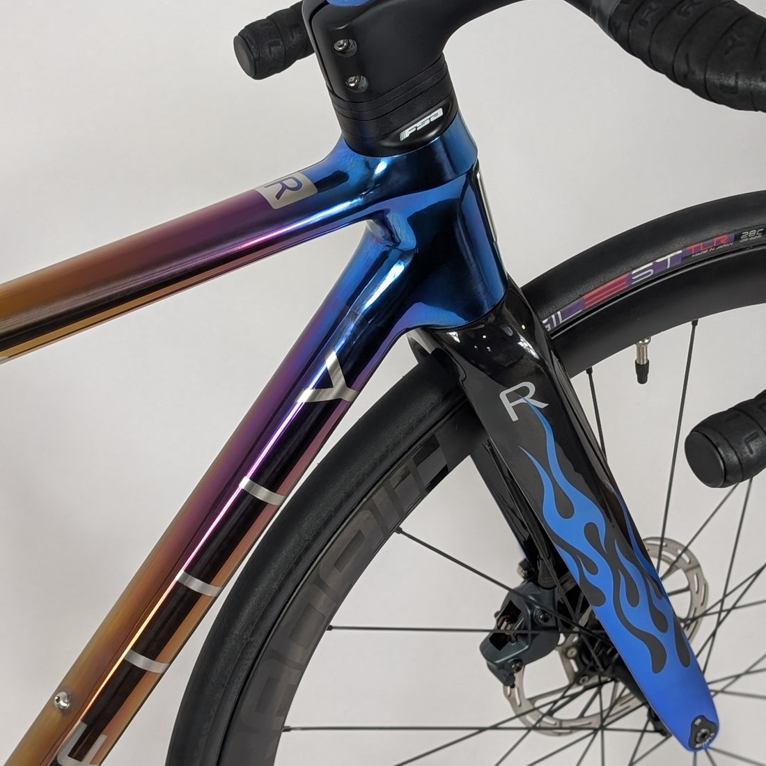 Custom painted bike forks and frames with flames pattern