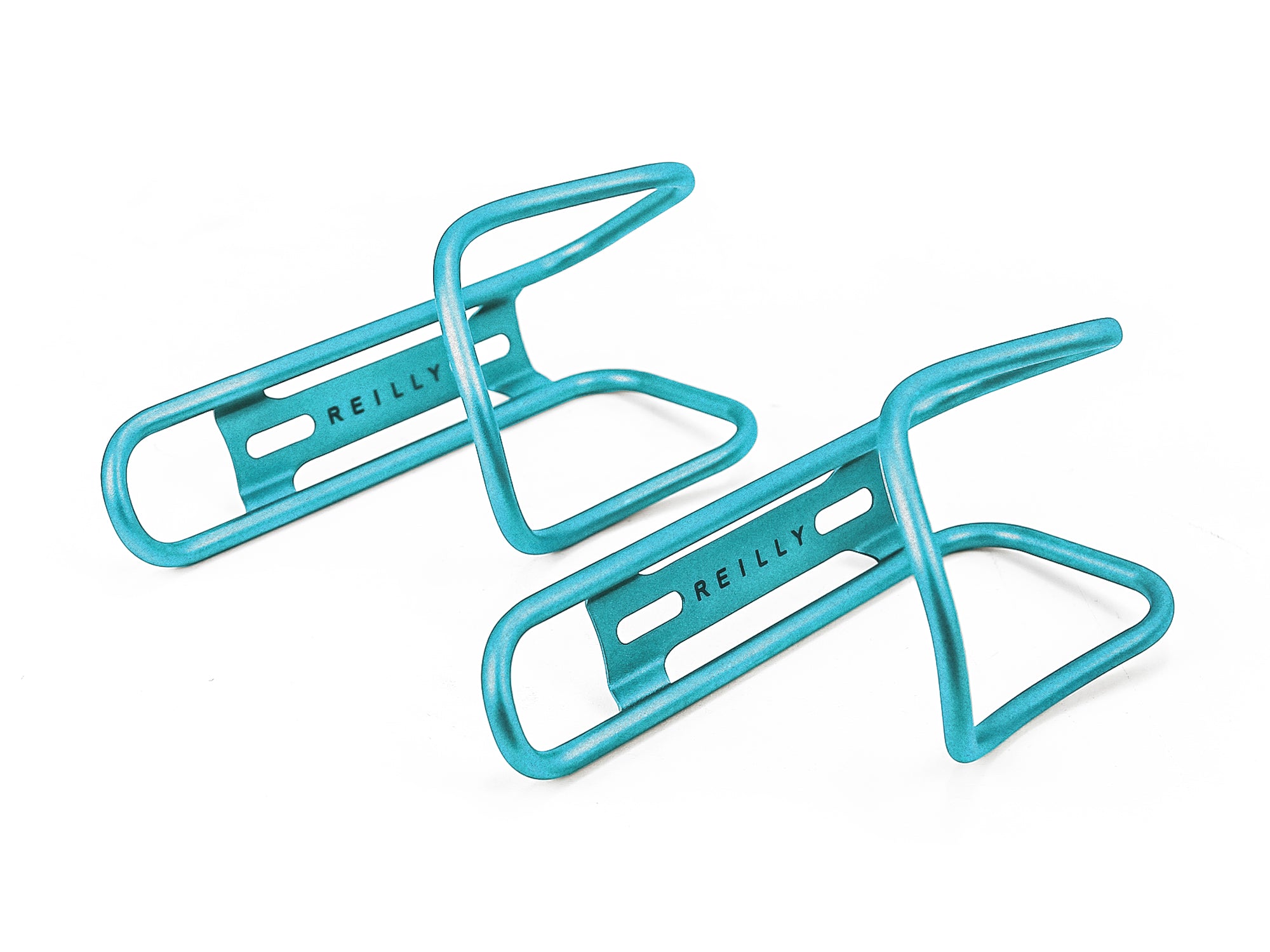 Light blue ti bottle cages on a white background