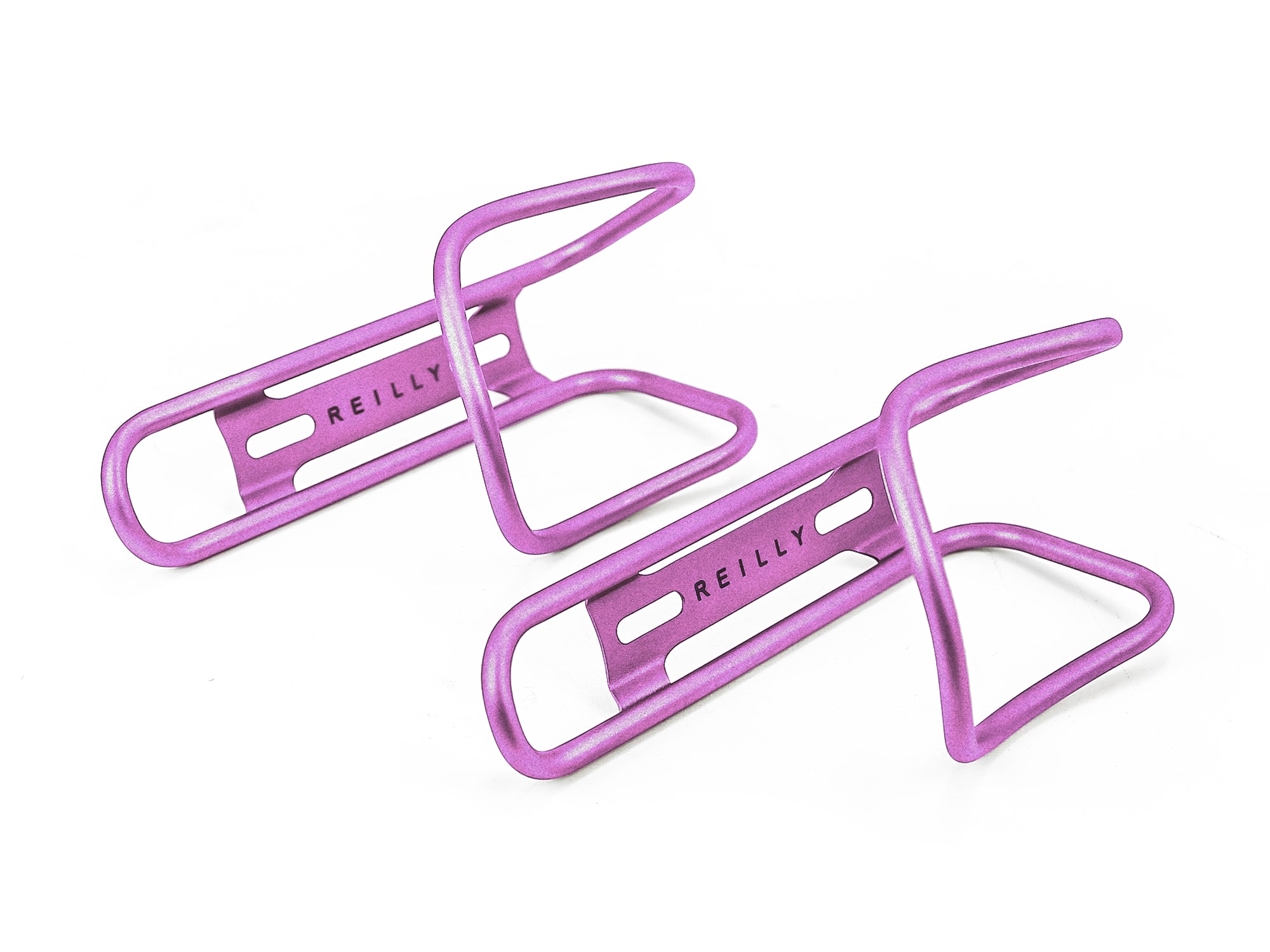 Pink ti bottle cages on a white background