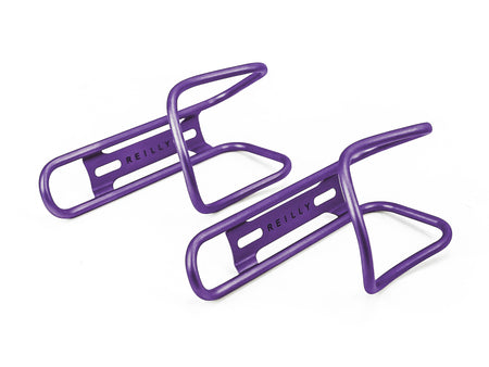 Purple ti bottle cages on a white background.