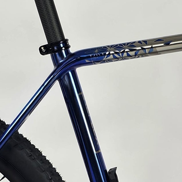 Close-up of a titanium frame with intricate design, 