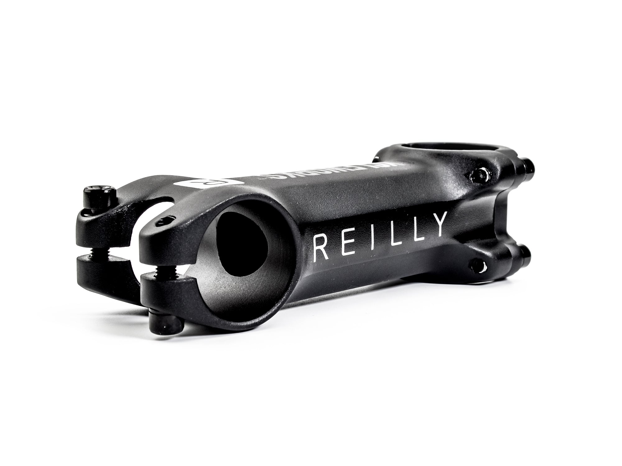 Side view of the Reilly 100mm stem in black aluminium. 