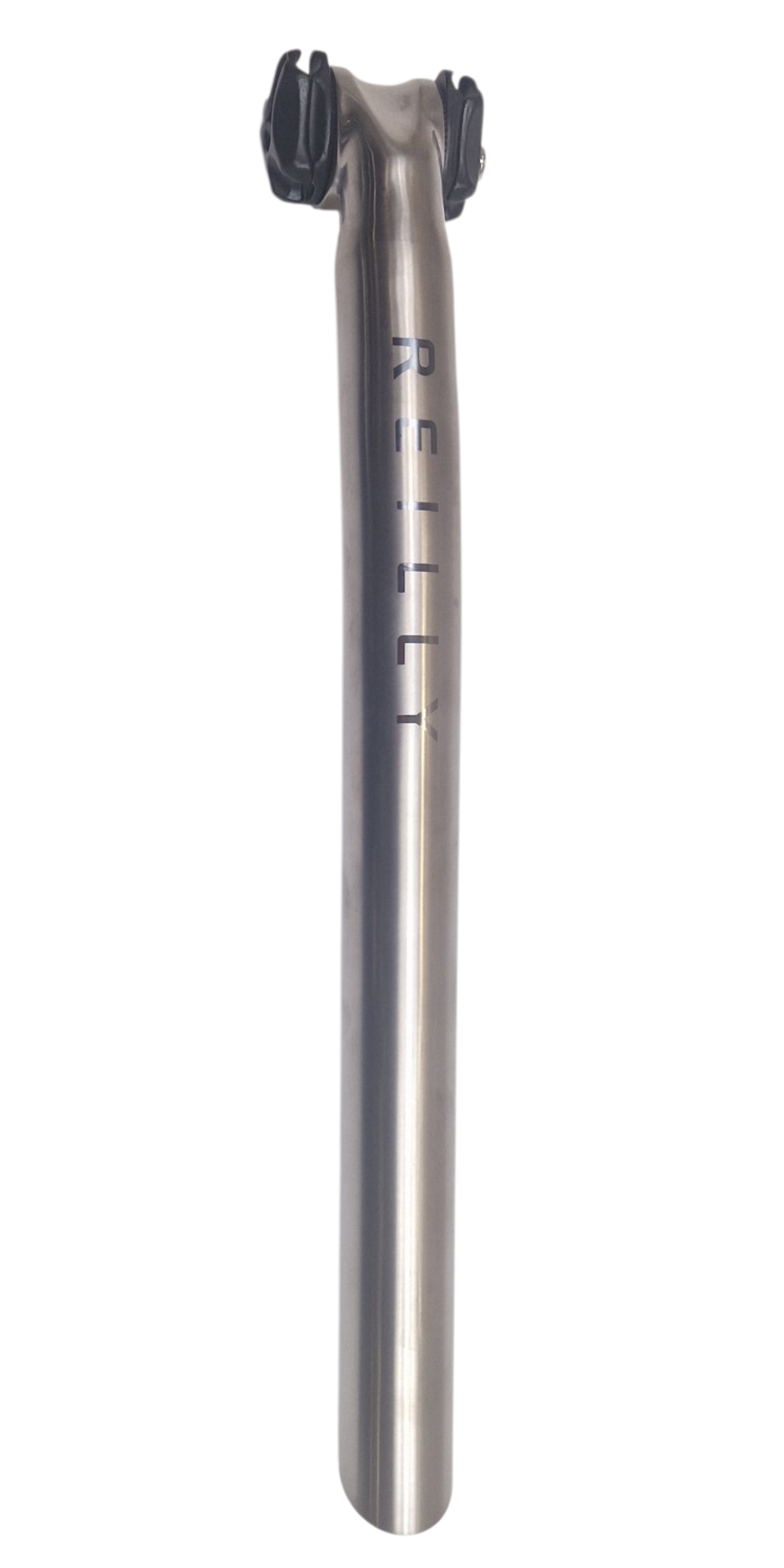 Bicycle seat post with 'Reilly' branding on a white background
