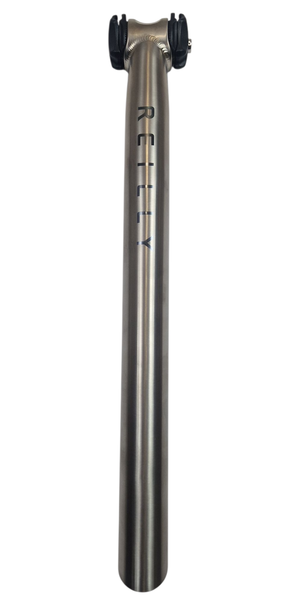 Bicycle seat post with 'Reilly' branding on a white background