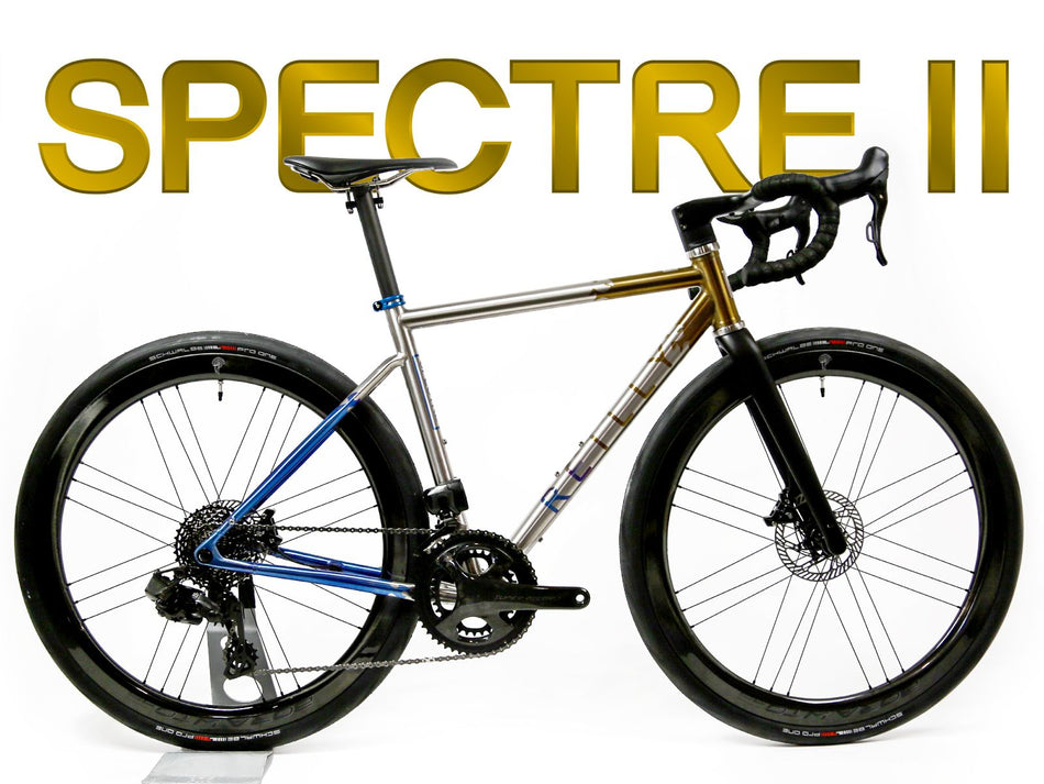 Spectre II bicycle on a white background with gold text