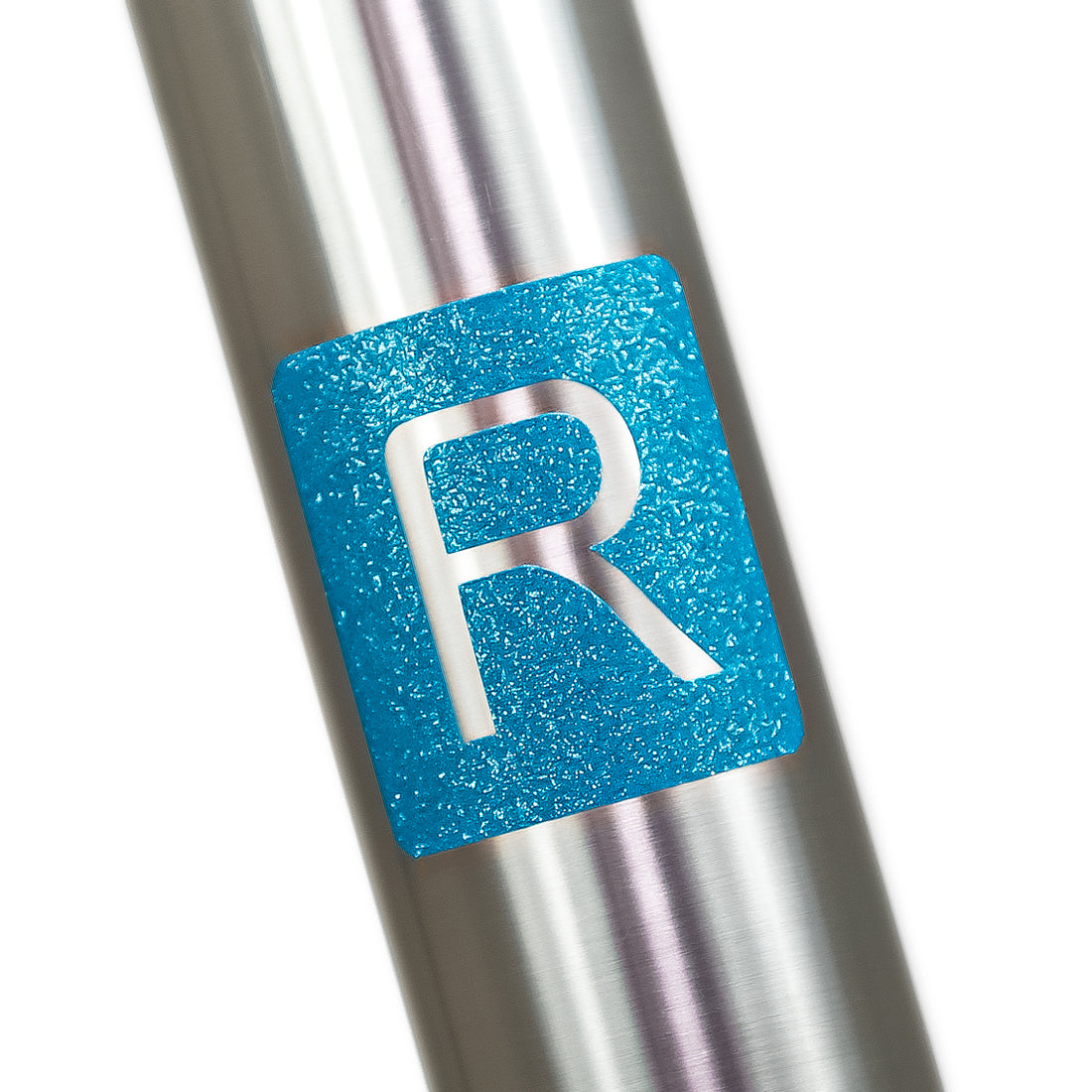blue glitter "R" logo for use on a reilly titanium bike