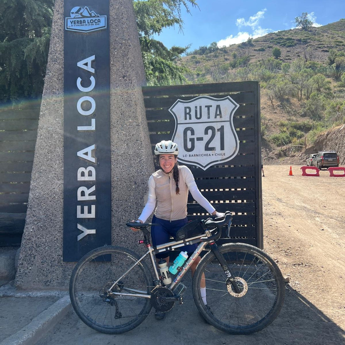 A female cyclist by Yerba Loca monument.