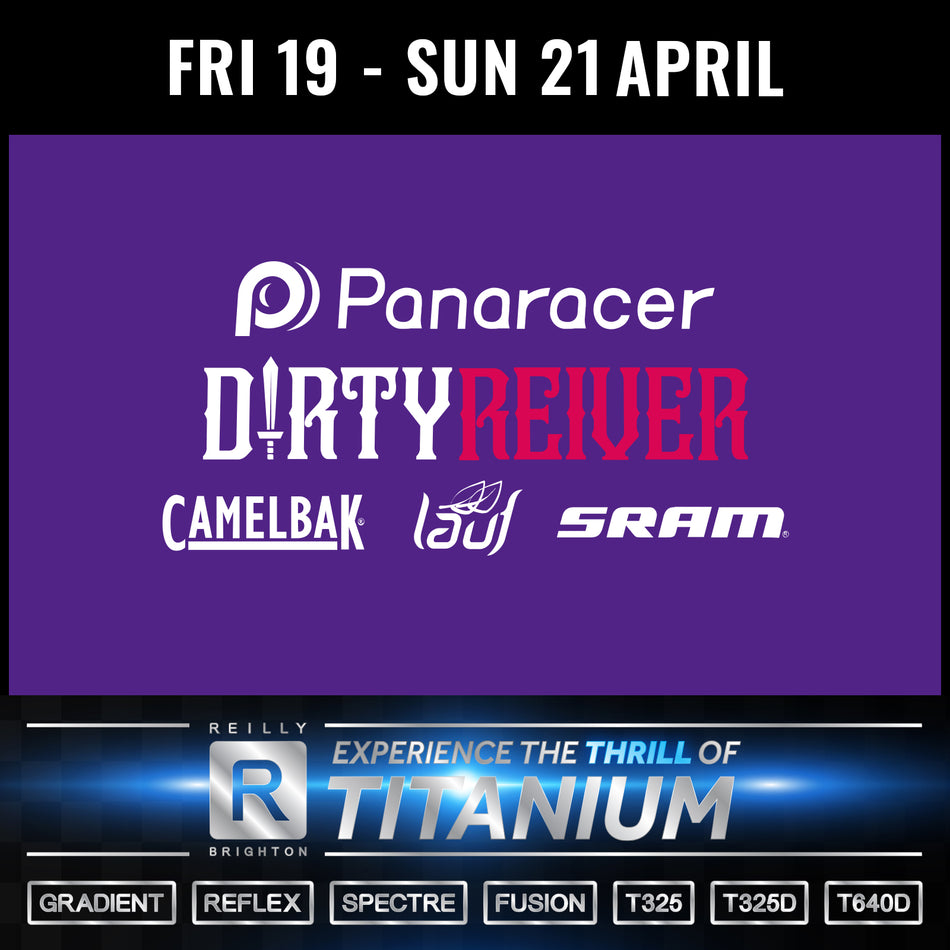 Dirty Reiver logo with Sat 19 - Sun 21 April on the top and Reilly bike information at the bottom.  