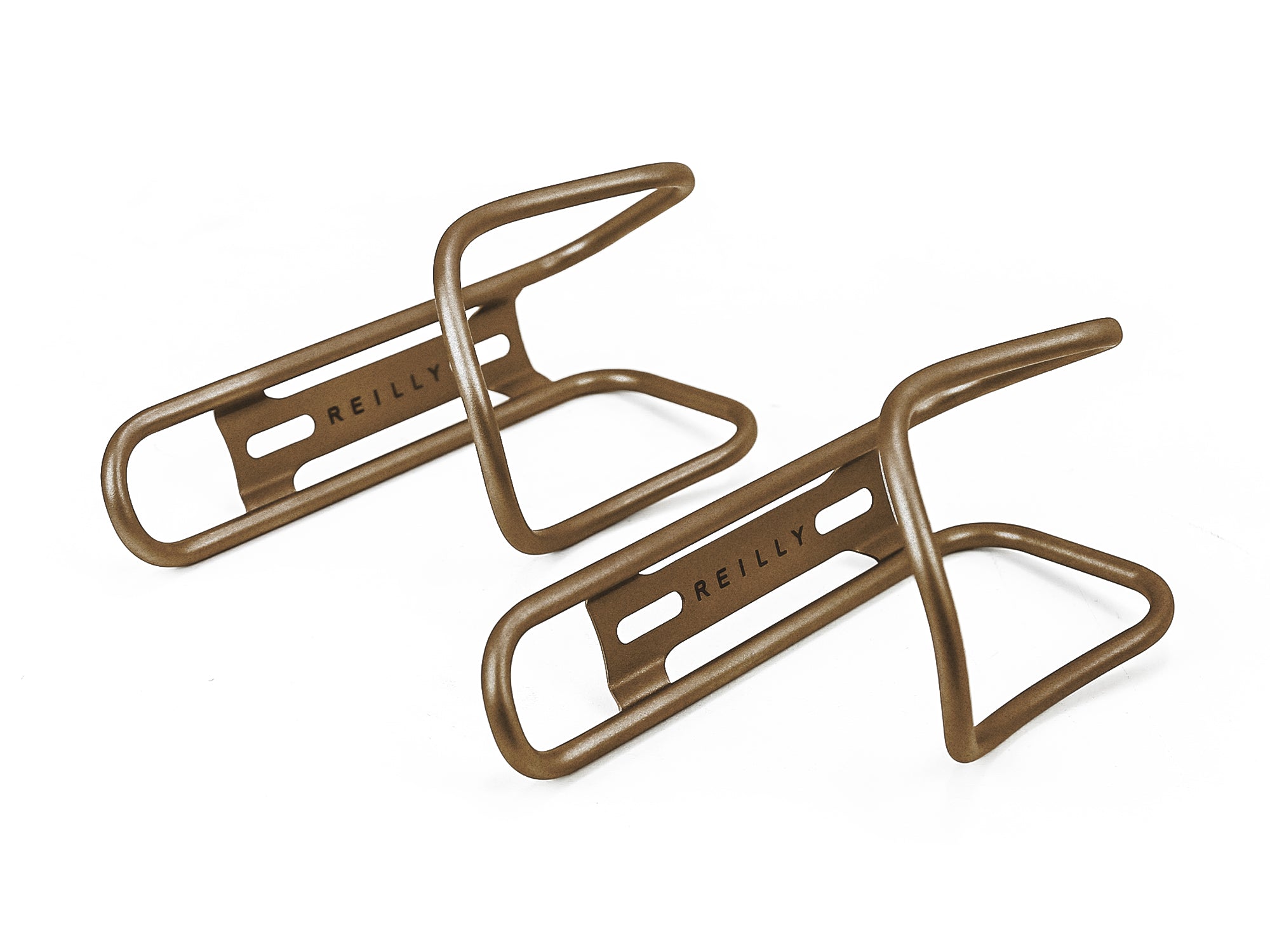 Bronze ti bottle cages on a white background