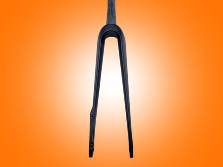 Black bicycle fork on an orange gradient background