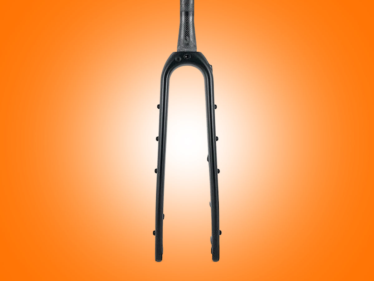 Black bicycle fork on an orange gradient background