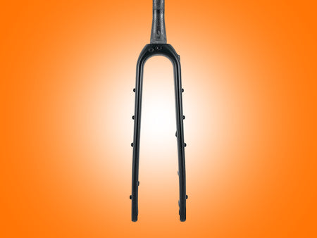 Black bicycle fork on an orange gradient background