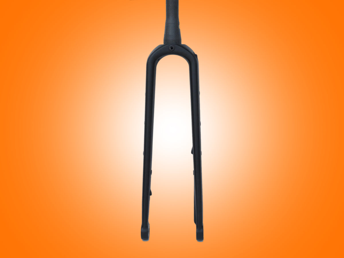 Black bicycle fork on an orange gradient background
