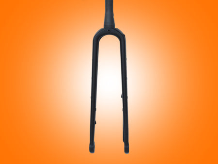 Black bicycle fork on an orange gradient background