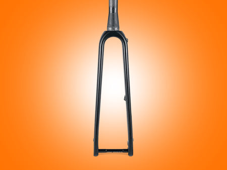 Black bicycle fork on an orange gradient background