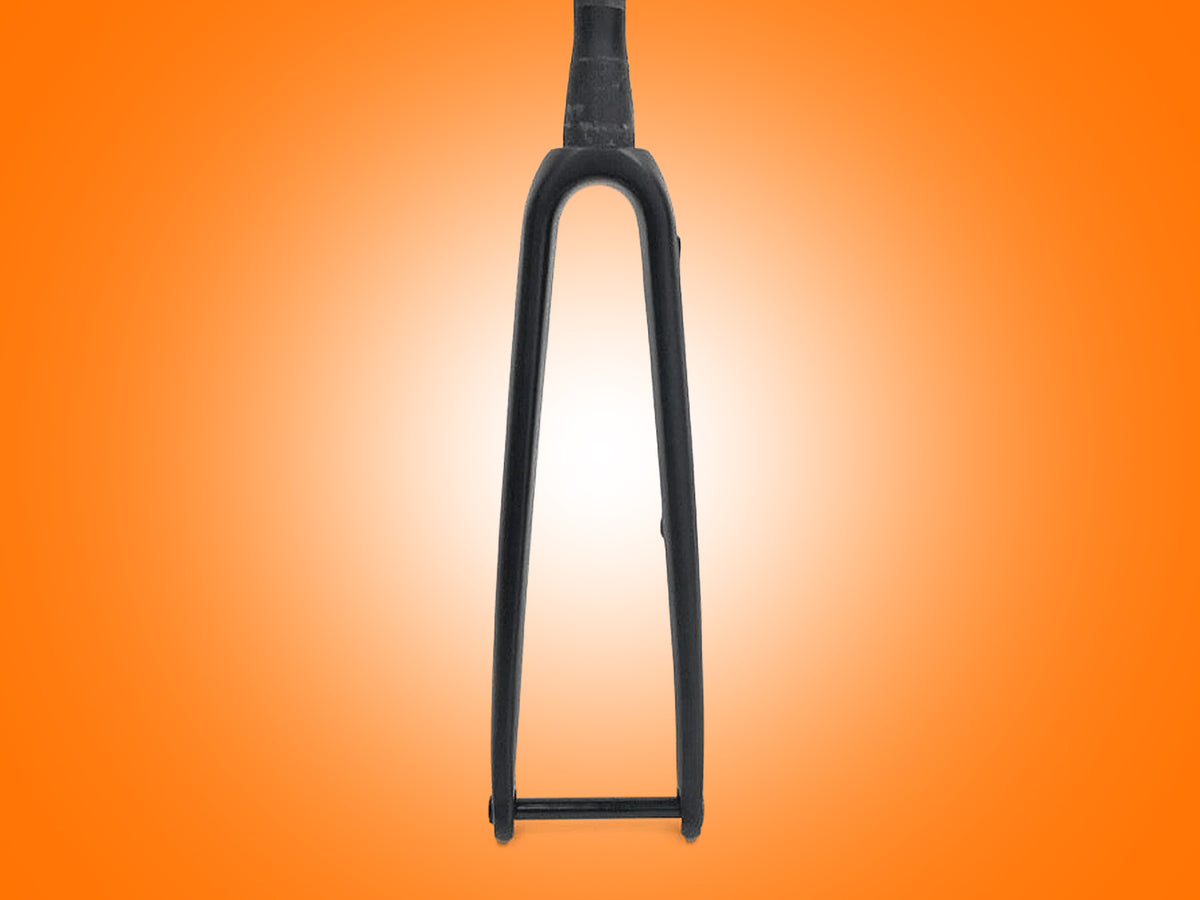 Black bicycle fork on an orange gradient background