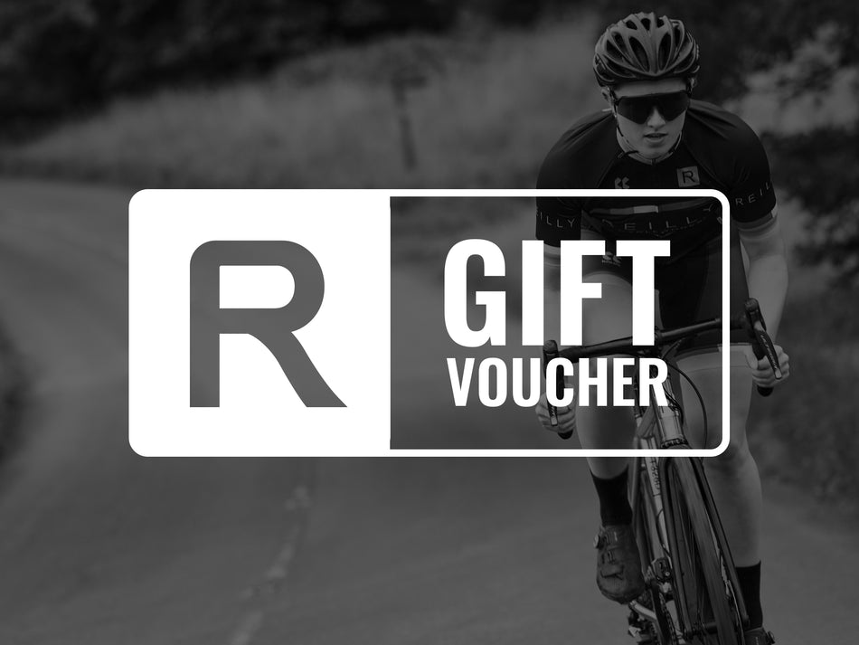 Reilly Gift Voucher with a cyclist riding through a forest 