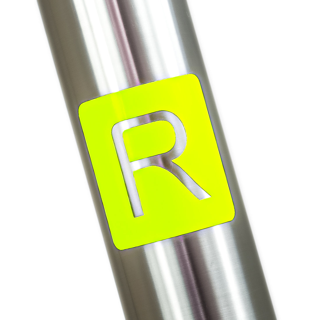 neon green "R" logo for use on a reilly titanium bike