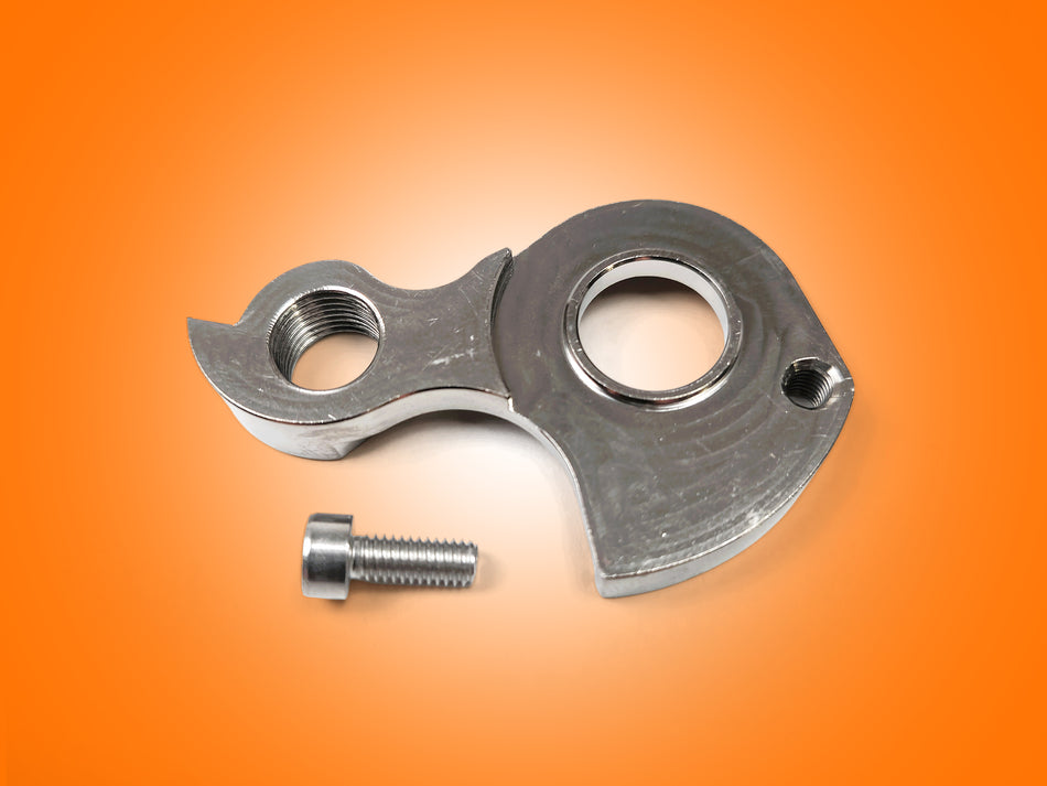 Metal mechanical component with a bolt on an orange gradient background