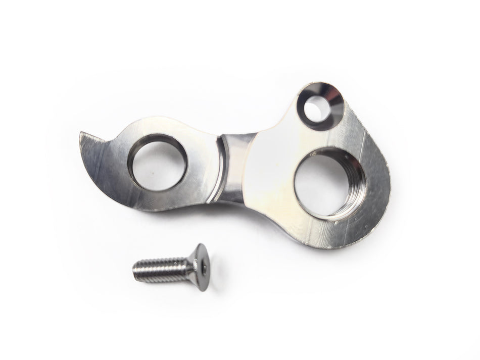 Metallic mechanical component with a screw on a white background
