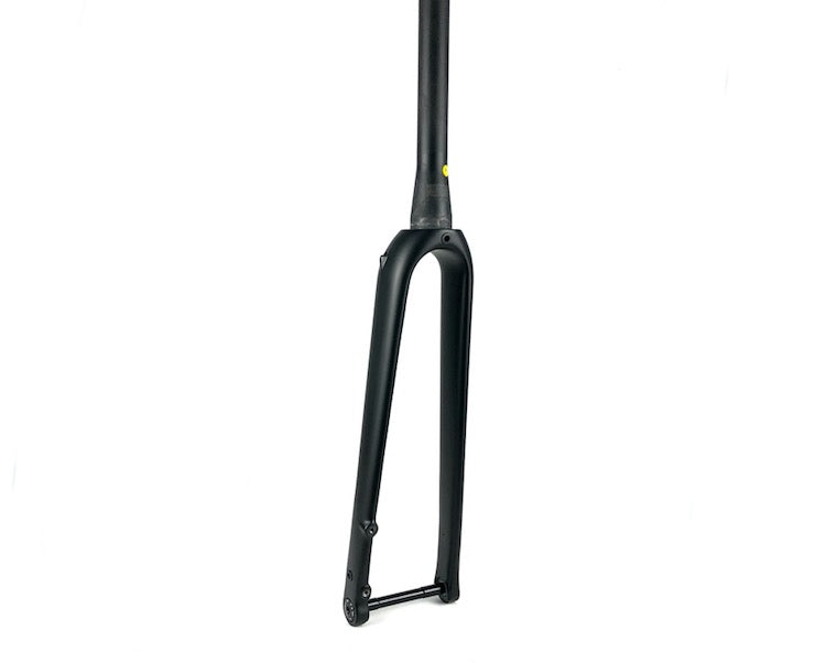 Matte black forks for a gravel bike on white background