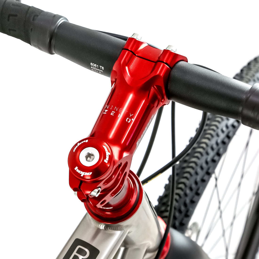 Reilly gravel bike with red hope branded stem 