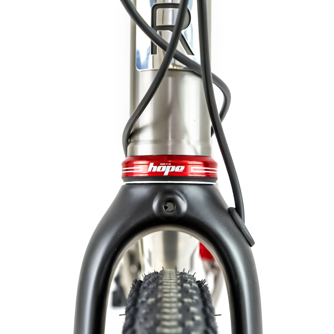 Reilly gravel bike with red hope branded headset 