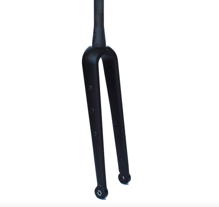 Black carbon fibre gravel bike forks with eyelets