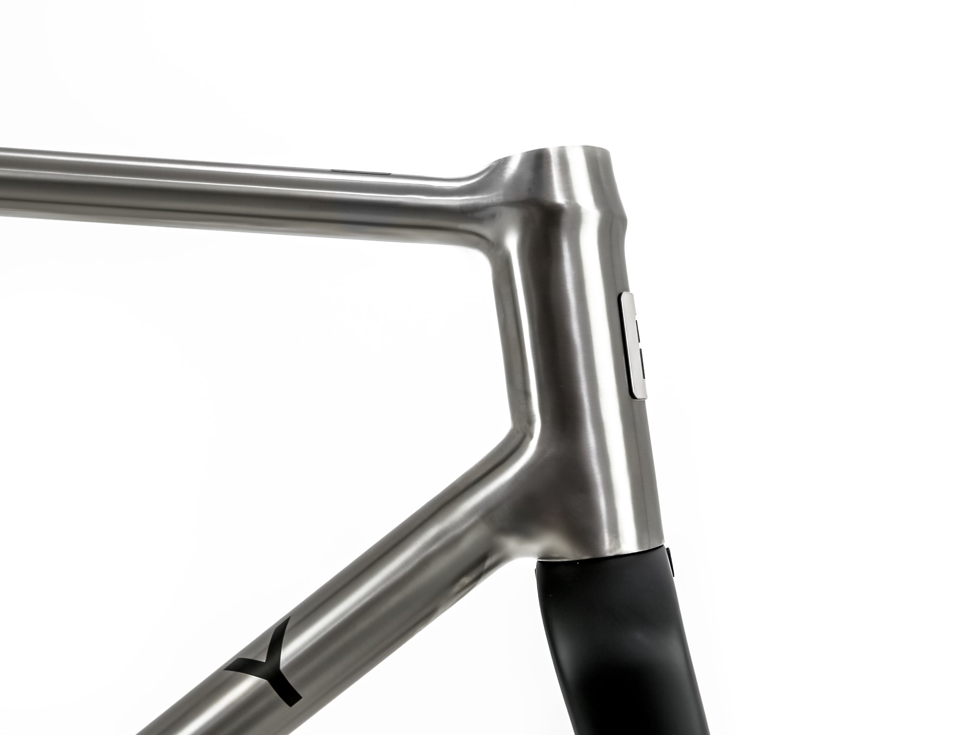 Polished Reilly reflex titanium bike headtube and forks