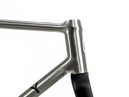 Polished Reilly reflex titanium bike headtube and forks