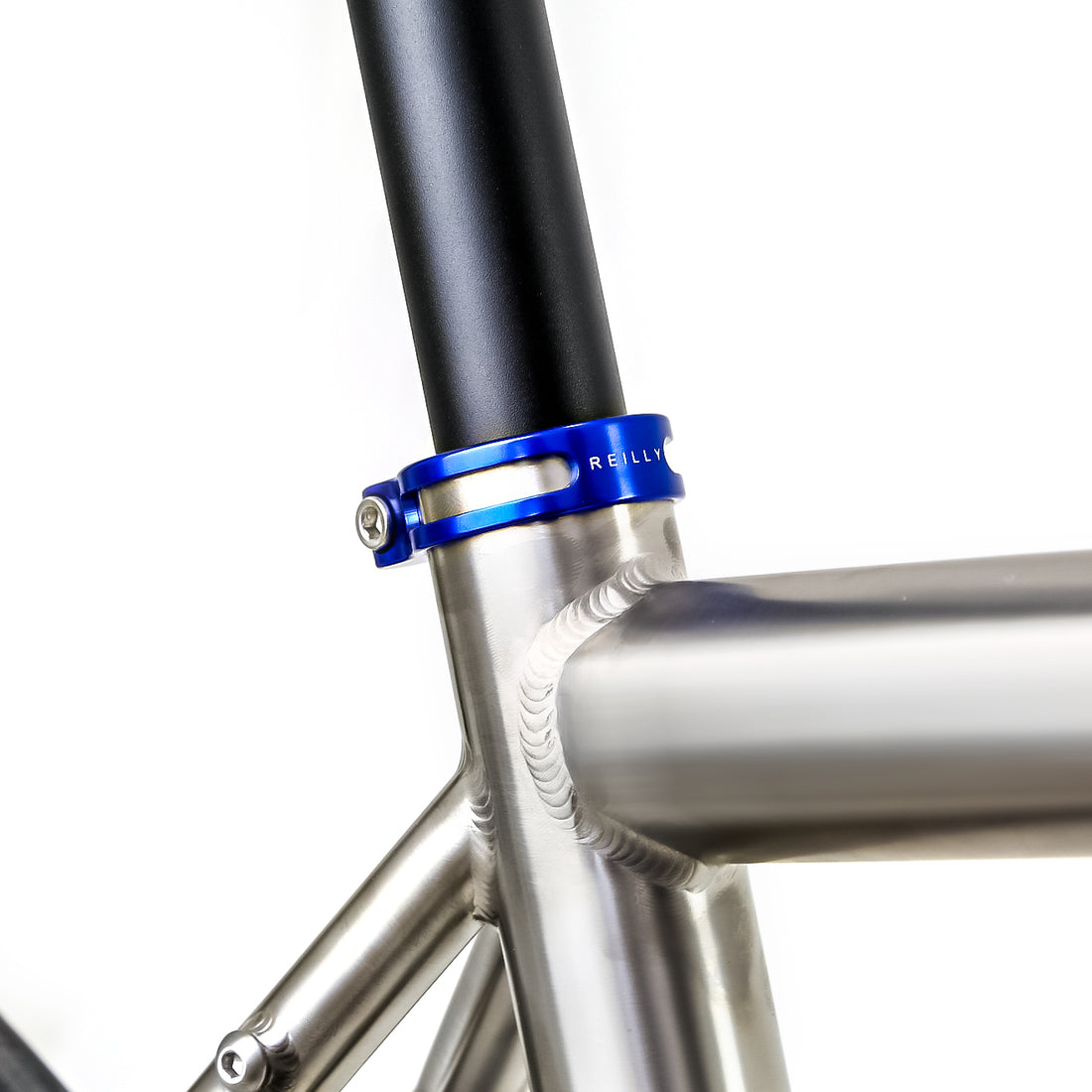 Reilly road bike with blue seat post clamp