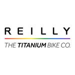 Reilly Titanium Bike Co. logo with rainbow-colored line on a white background