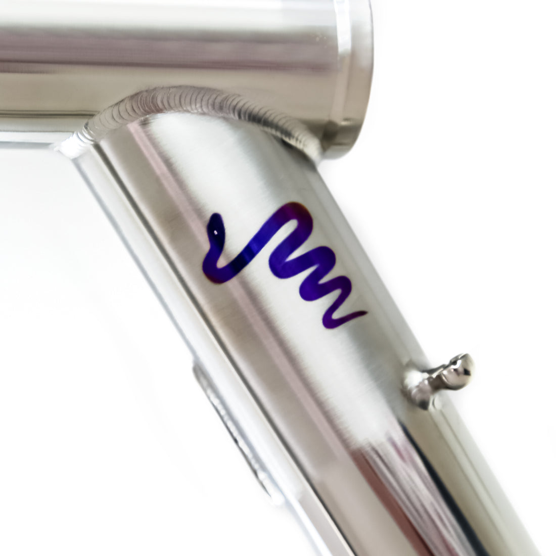 Blue snake pattern anodized onto a titanium bike frame 