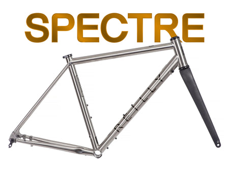 Bicycle frame with 'SPECTRE' branding on a white background