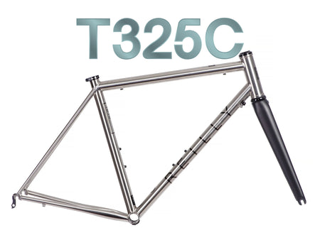 Bicycle frame with 'T325C' text on a white background