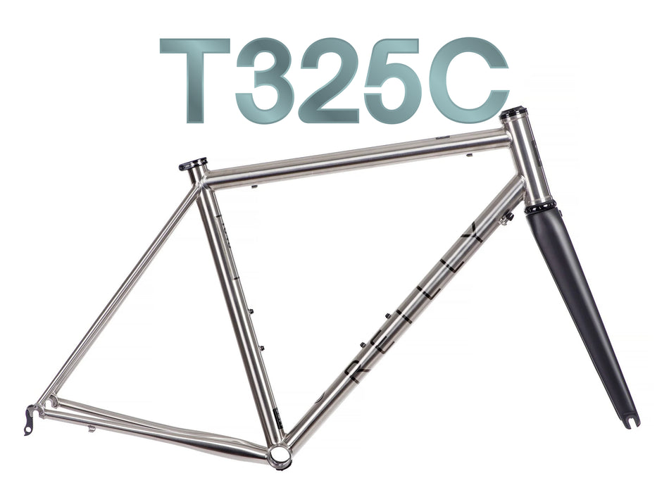 Bicycle frame with 'T325C' text on a white background