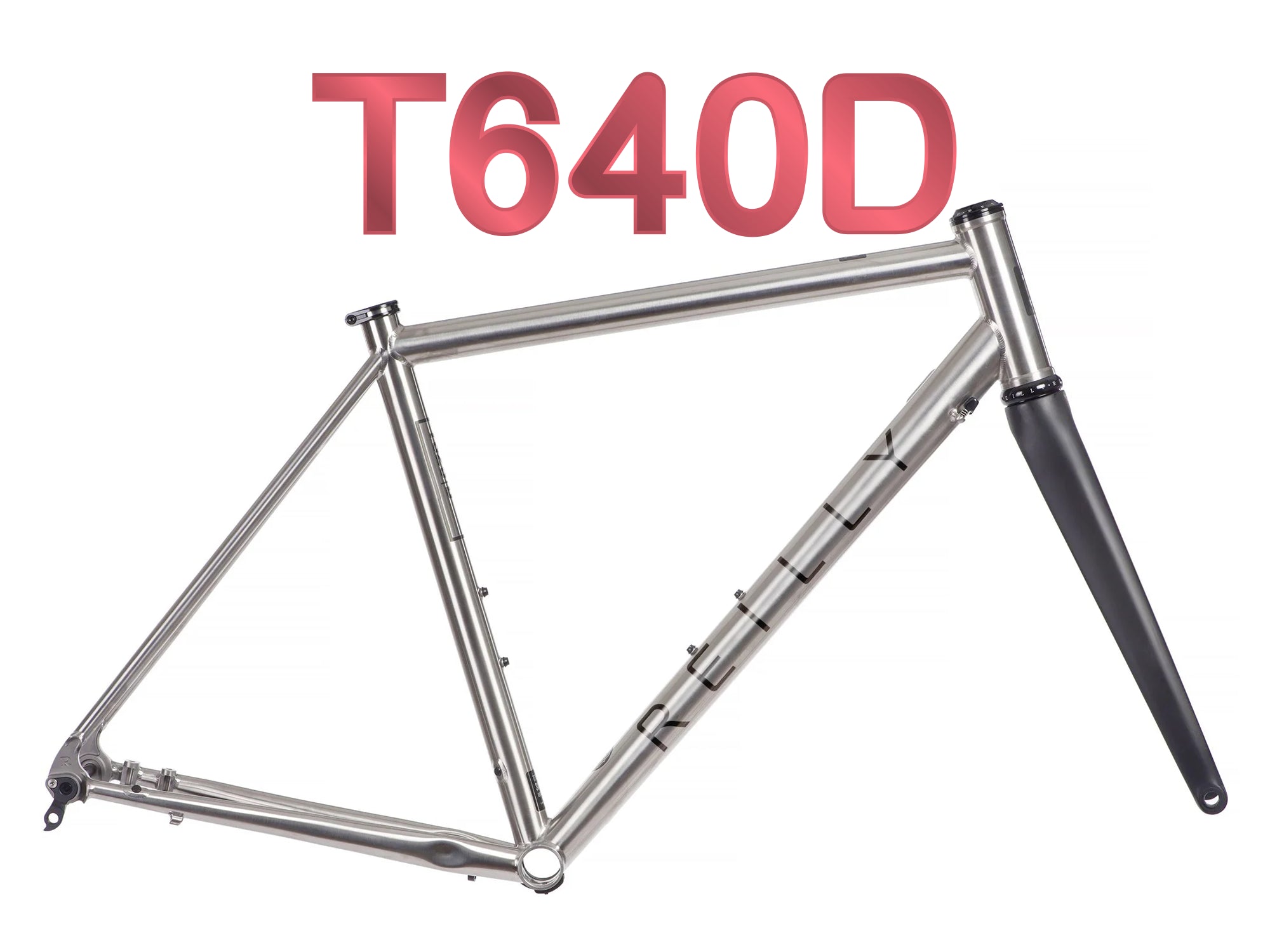 Reilly T640 titanium road disc frameset with black decals and carbon forks