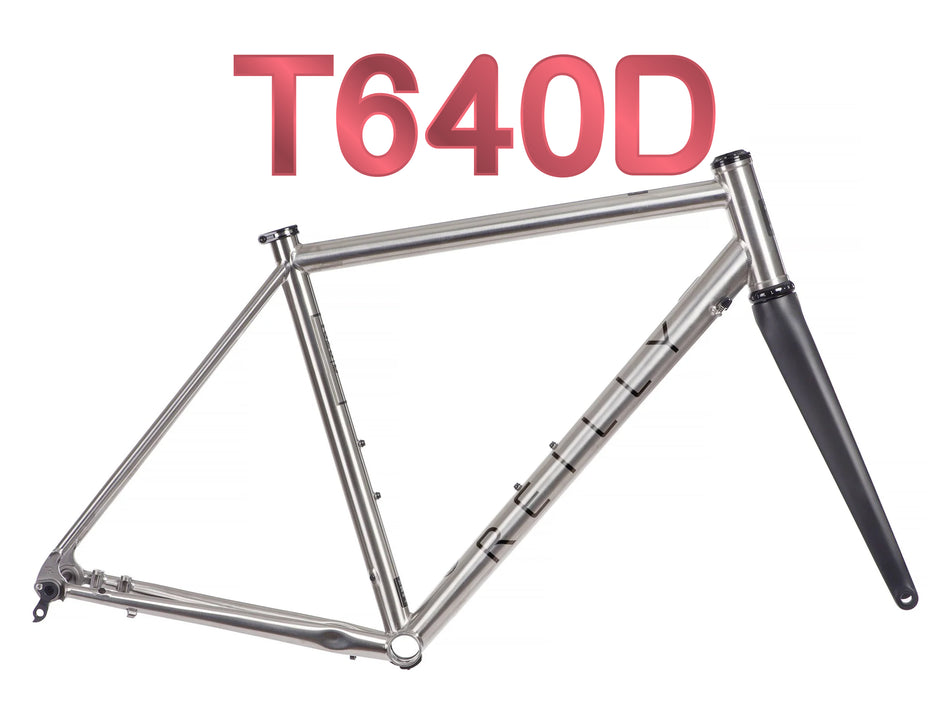 Reilly T640 titanium road disc frameset with black decals and carbon forks
