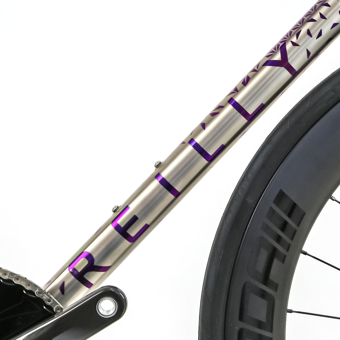 Reilly fusion titanium road bike with custom purple decals 