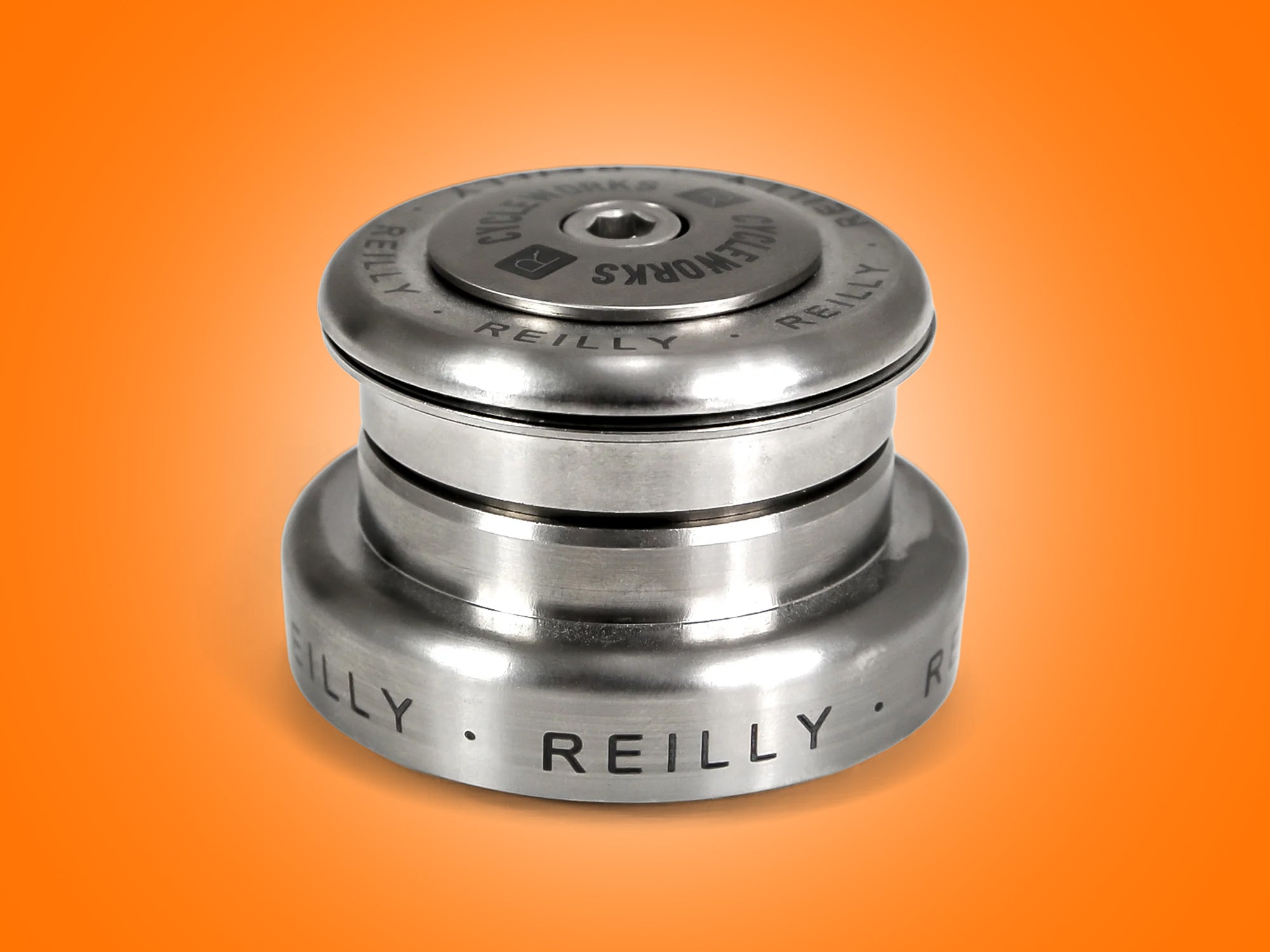 Titanium headset  with 'Reilly' branding on an orange background