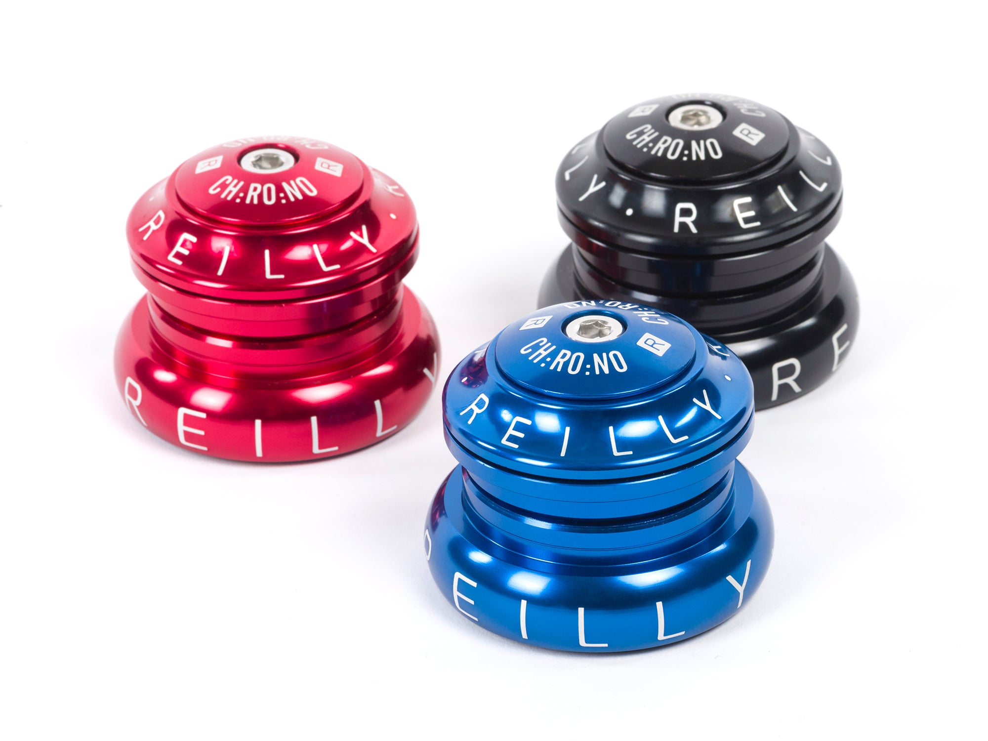 Reilly branded bicycle headsets in Red, Blue & Black colors