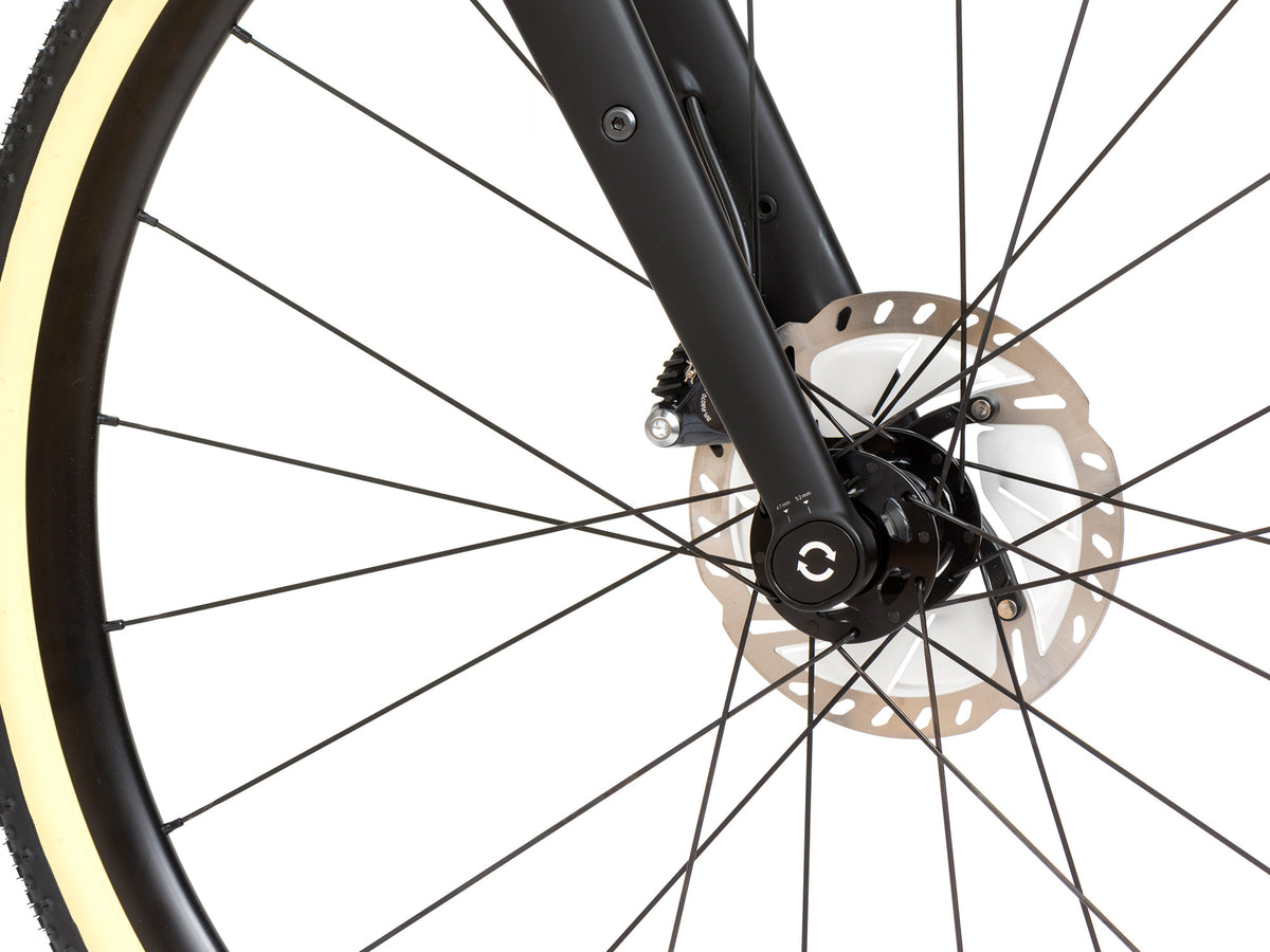 Reilly adventure fork with brake rotors, wheels and tyres.