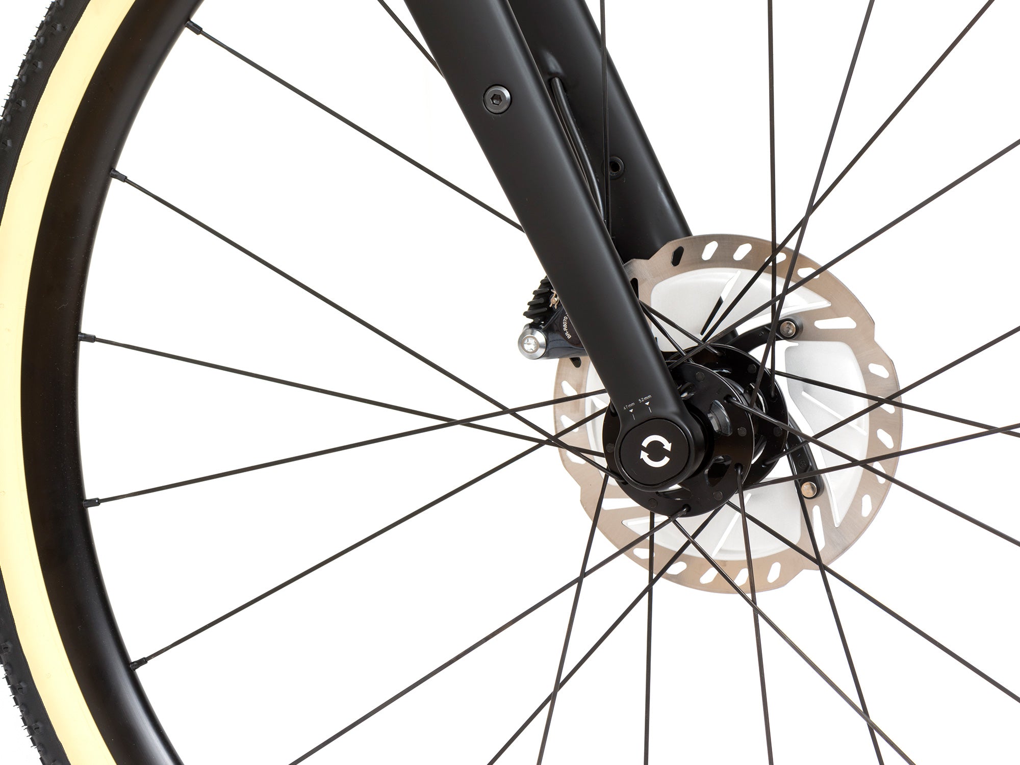 Reilly adventure fork with brake rotors, wheels and tyres.