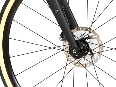 Reilly adventure fork with brake rotors, wheels and tyres.