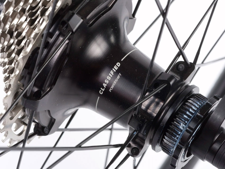 Close up view of the Reilly x Classified Hub for bicycle wheels