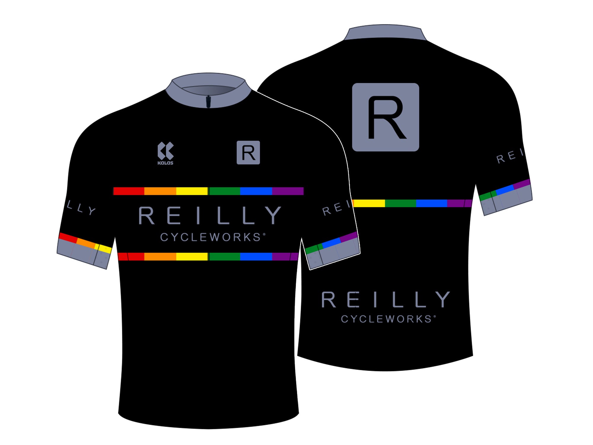 Reilly branded cycling jersey with three pockets on back  